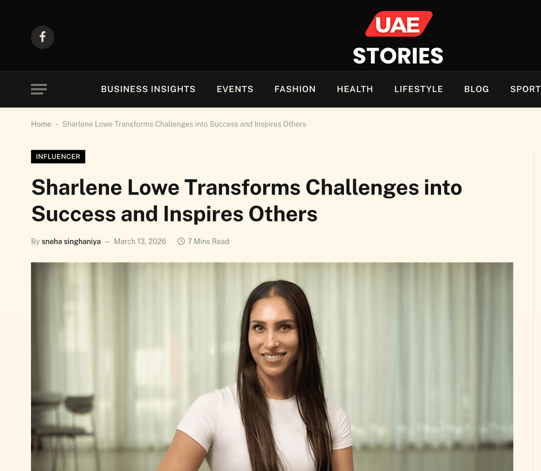 UAE Stories article, Sharlene Lowe Transforms Challenges into Success and Inspires Others