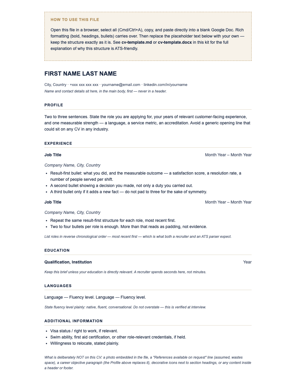 The ATS-safe CV template